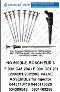 NO.590(5-3) BOSCH EUR 6  F 00V C45 204 / F 00V C01 201 (200/201/202/206) VALVE ASSEMBLY for Injector 0445110418 0445110520 504389548  5801483286